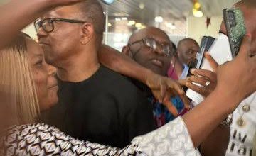 Photo of Peter Obi ‘mobbed’ by youths at Abuja Airport as he returns from Egypt