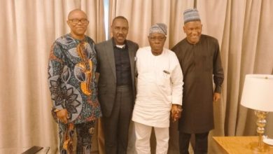 Photo of Peter Obi, running mate Baba-Ahmed visit Obasanjo