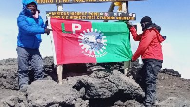Photo of Peter Obi reacts as supporter hoists Labour Party’s flag on Mount Kilimanjaro