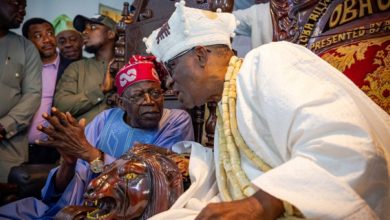 Photo of Tinubu makes victorious homecoming, visits Oba of Lagos