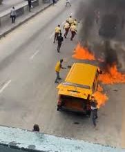 Photo of Fleeing Lagos bus driver sets vehicle, LASTMA officials on fire to evade arrest