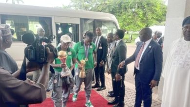 Photo of Victorious Super Falcons land in Aso Villa for presidential reception