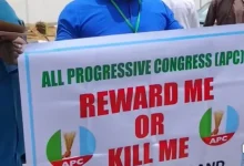 Photo of ‘Reward Me or End Me’ — Frustrated APC loyalist protests in Abuja