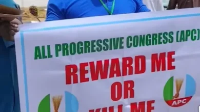 Photo of ‘Reward Me or End Me’ — Frustrated APC loyalist protests in Abuja